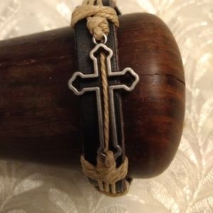 Genuine Leather Bracelet With Cross